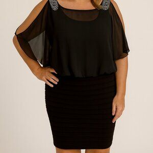 BA Nites Black Cocktail Dress 14 NWT Shoulder Jewels Party Glam Nightoutcore